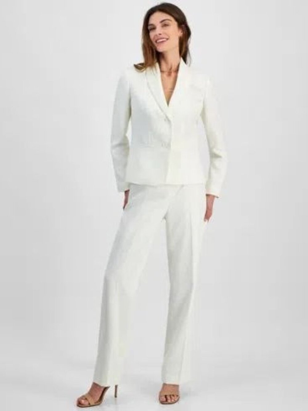$205 Le Suit Two-Button Shawl Collar Jacket & Side-Zip Pants Set Petite Size 16P